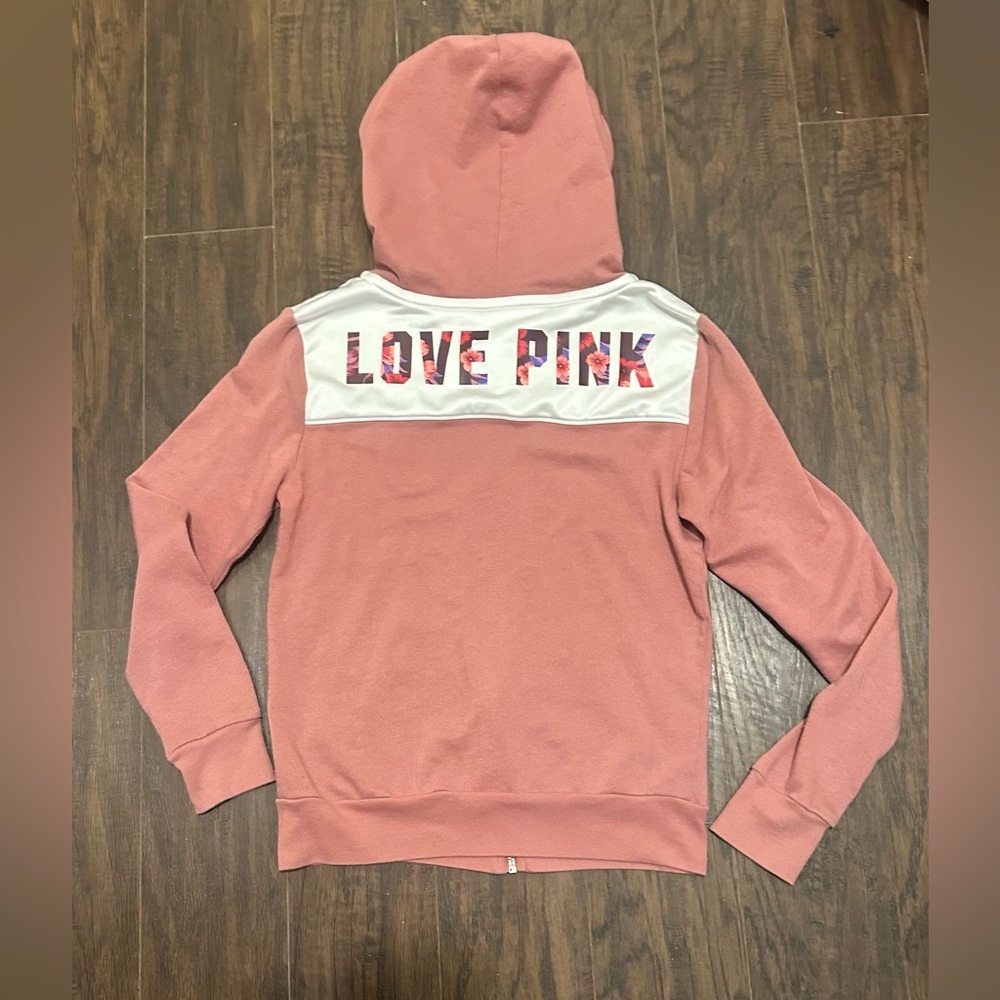 Victoria's Secret Pink Full Zip Hoodie Sweater Floral Logo Colorblock Y2K Small